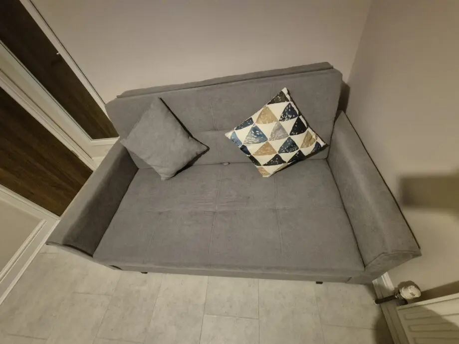 2 Seater Sofa Bed, Convertible Bed Settee, Modern Fabric Loveseat Sofa Couch with 2 Cushions, Hidden Storage for Living Room, Guest Room, Light Grey