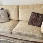 Multiyork solid walnut Bergère three-seater sofa - cream
