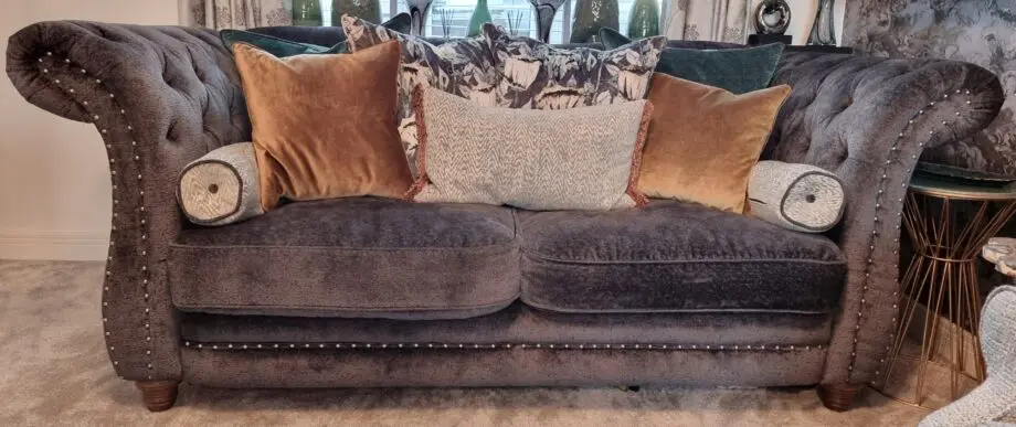 Smoke Grey Sofology Persia 3 Seater Sofa (One Piece) With Wooden Feet