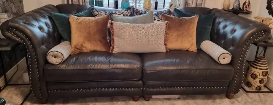 Leather Charcoal Black Sofology Persia 4 Seater Split Sofa With Wooden Feet