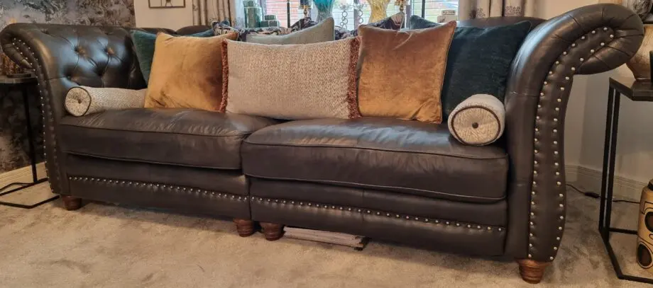 Leather Charcoal Black Sofology Persia 4 Seater Split Sofa With Wooden Feet