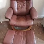 Parker Knoll brown leather chair and footstool