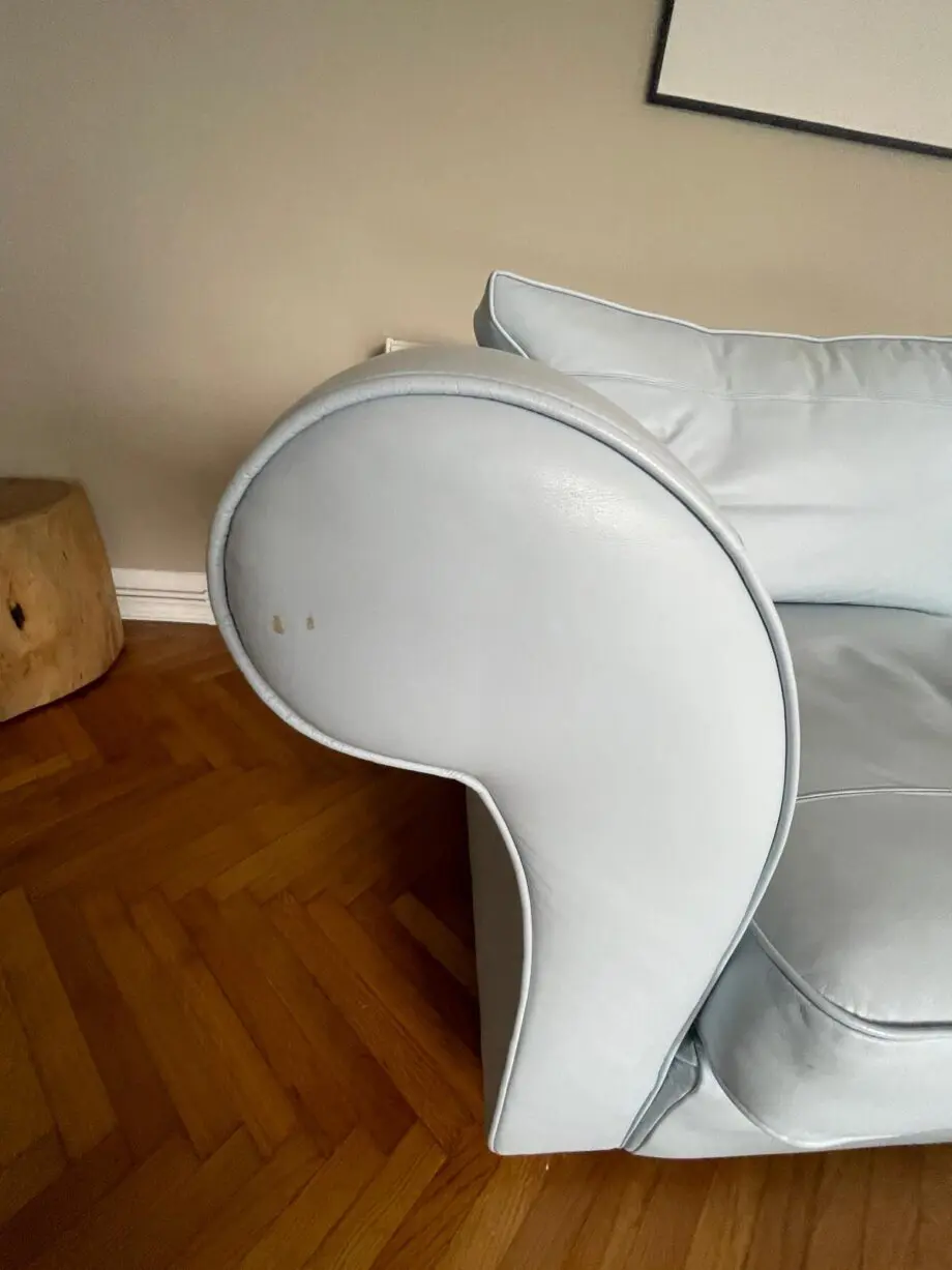 3 seater blue leather Collins and Hayes sofa