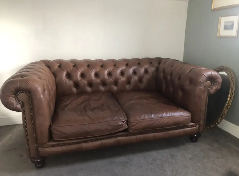 Distinctive Chesterfield 2 cushion Tan Sofa