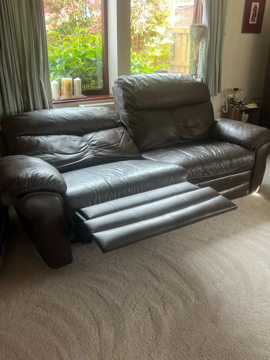 One 3 Seater, recliner and one 2 seater SCS leather sofas-- Dark Brown colour. Unused for 5 years