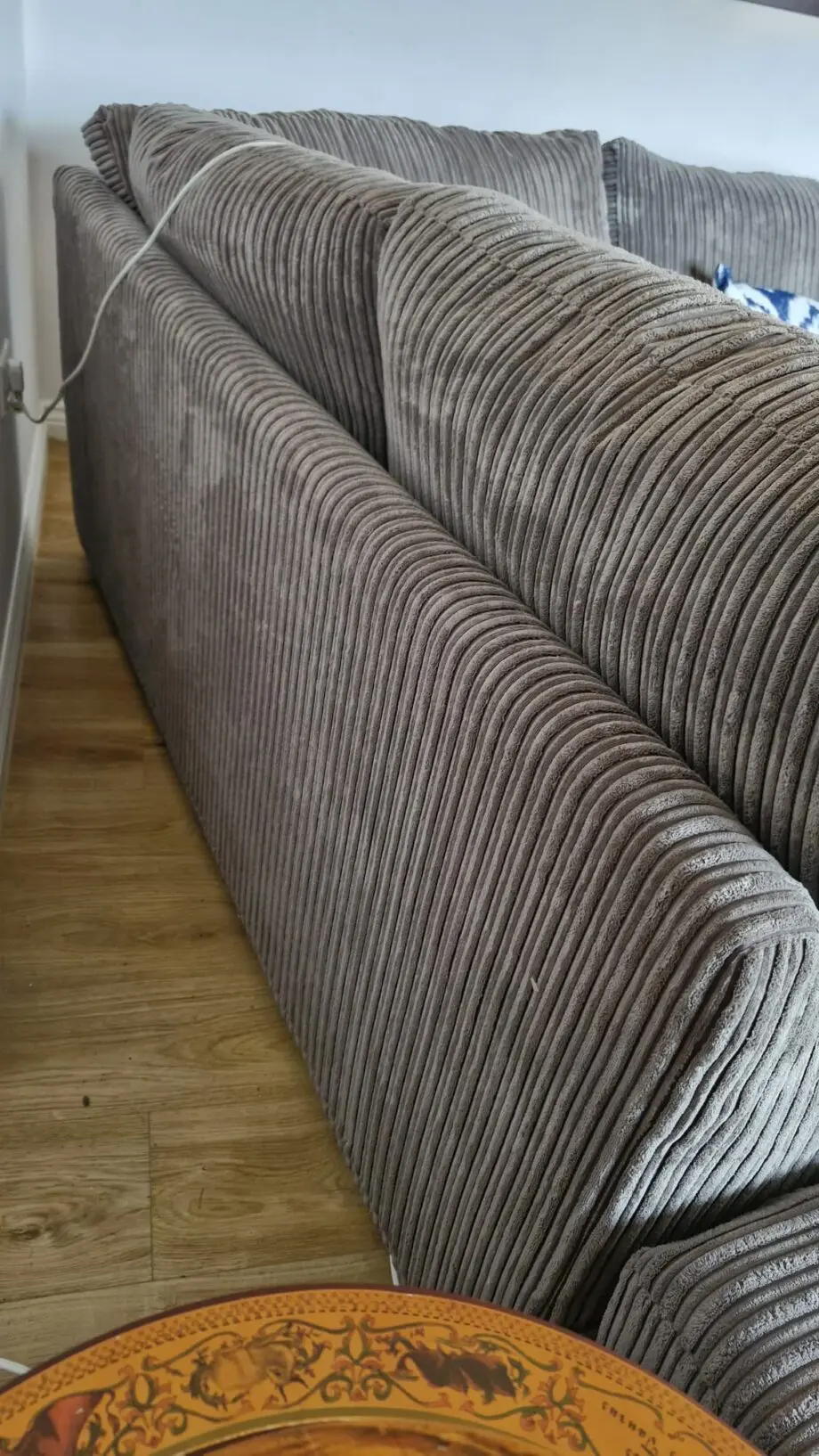 DFS grey corner sofa and pouffe