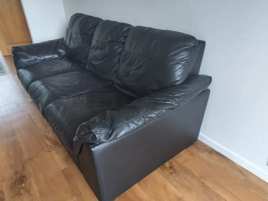 DFS Black Faux Leather 3 Seater Sofa