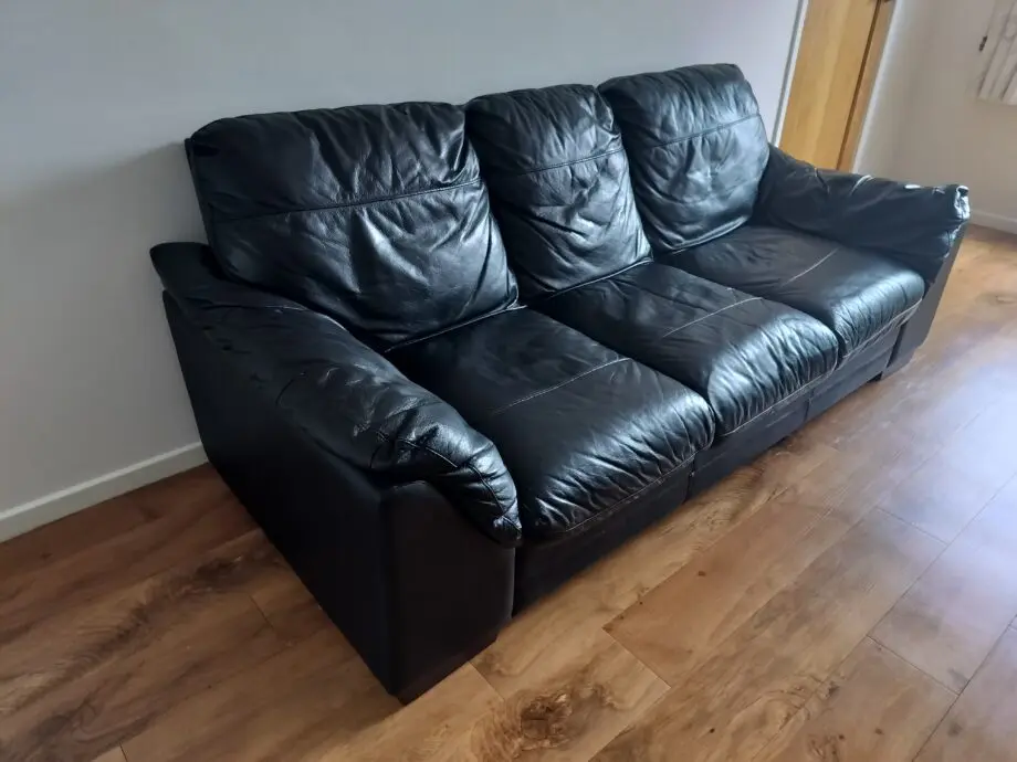 DFS Black Faux Leather 3 Seater Sofa