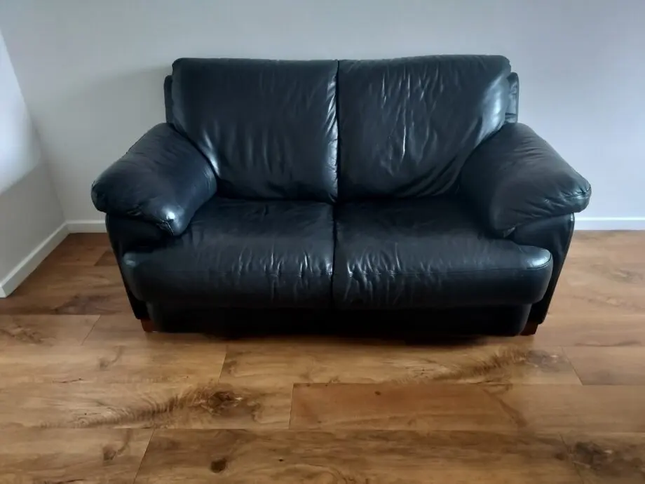 DFS Black Leather 2 Seater Sofa
