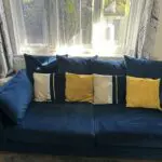 DFS Plush Velvet Formal Back Right Hand Facing Small Chaise End Sofa & P Plush Velvet Pillow Back 3 Seater Sofa