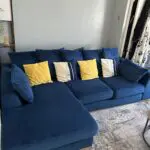 DFS Plush Velvet Formal Back Right Hand Facing Small Chaise End Sofa & P Plush Velvet Pillow Back 3 Seater Sofa