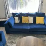 DFS Plush Velvet Formal Back Right Hand Facing Small Chaise End Sofa & P Plush Velvet Pillow Back 3 Seater Sofa