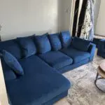 DFS Plush Velvet Formal Back Right Hand Facing Small Chaise End Sofa & P Plush Velvet Pillow Back 3 Seater Sofa