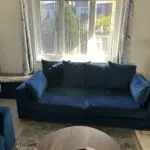 DFS Plush Velvet Formal Back Right Hand Facing Small Chaise End Sofa & P Plush Velvet Pillow Back 3 Seater Sofa