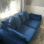 DFS Plush Velvet Formal Back Right Hand Facing Small Chaise End Sofa & P Plush Velvet Pillow Back 3 Seater Sofa