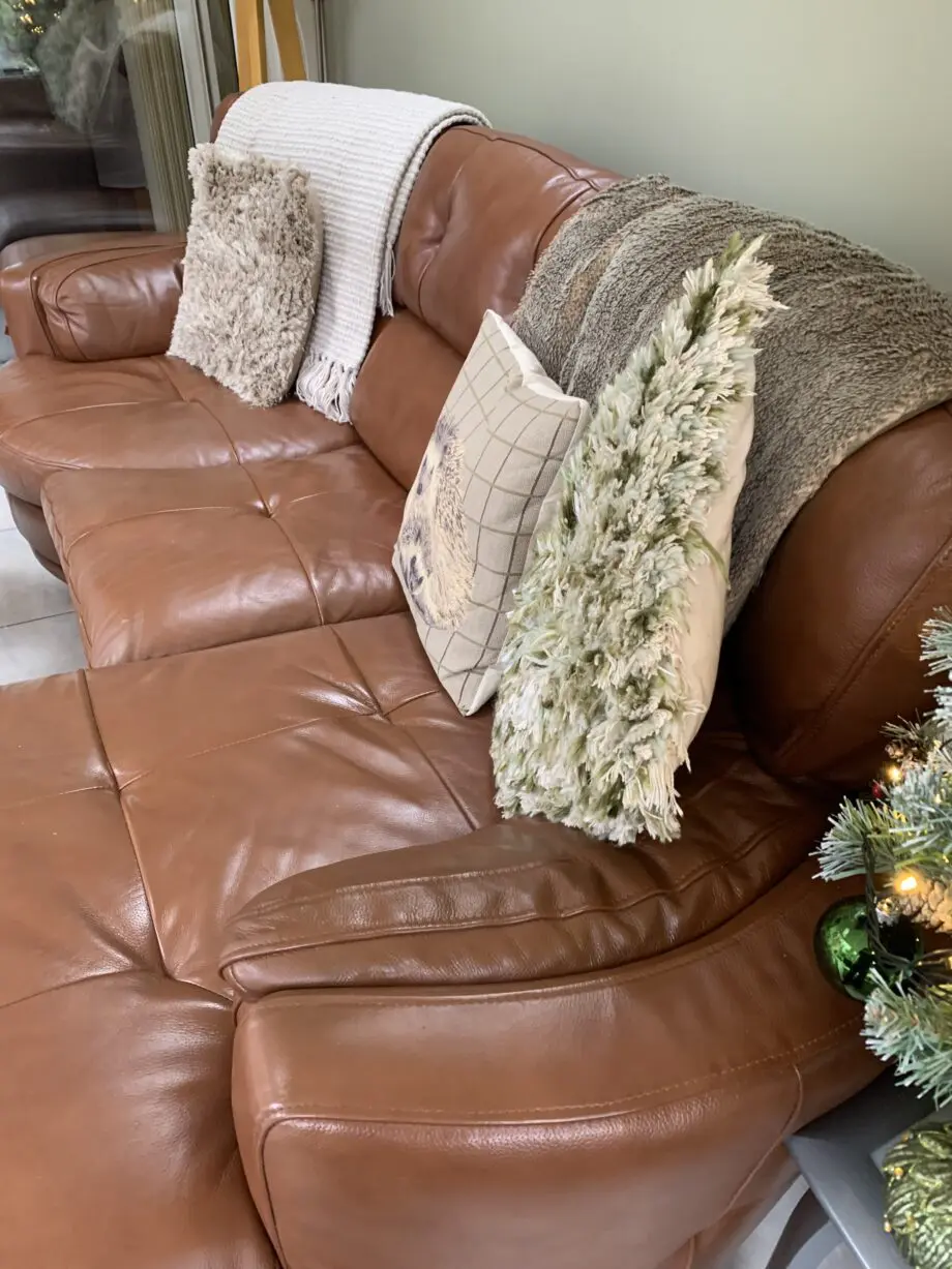 All leather 3seat sofa with chaise and swivel chair + footstool/ storage