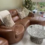 All leather 3seat sofa with chaise and swivel chair + footstool/ storage