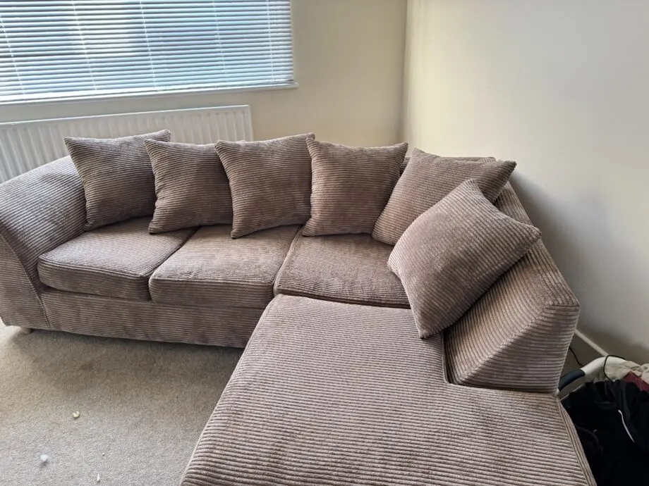 Brown corduroy corner sofa