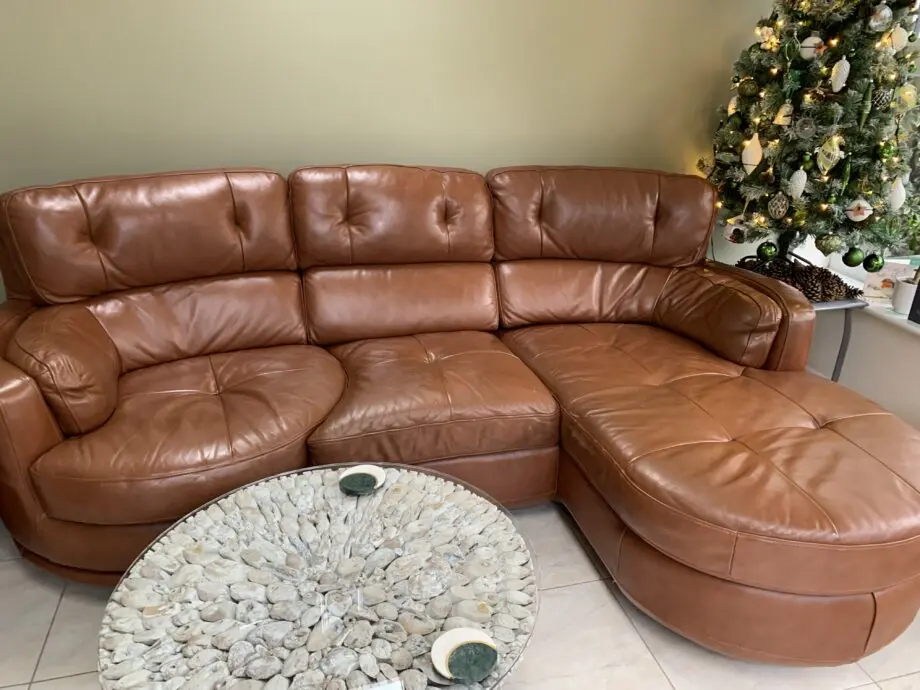 All leather 3seat sofa with chaise and swivel chair + footstool/ storage