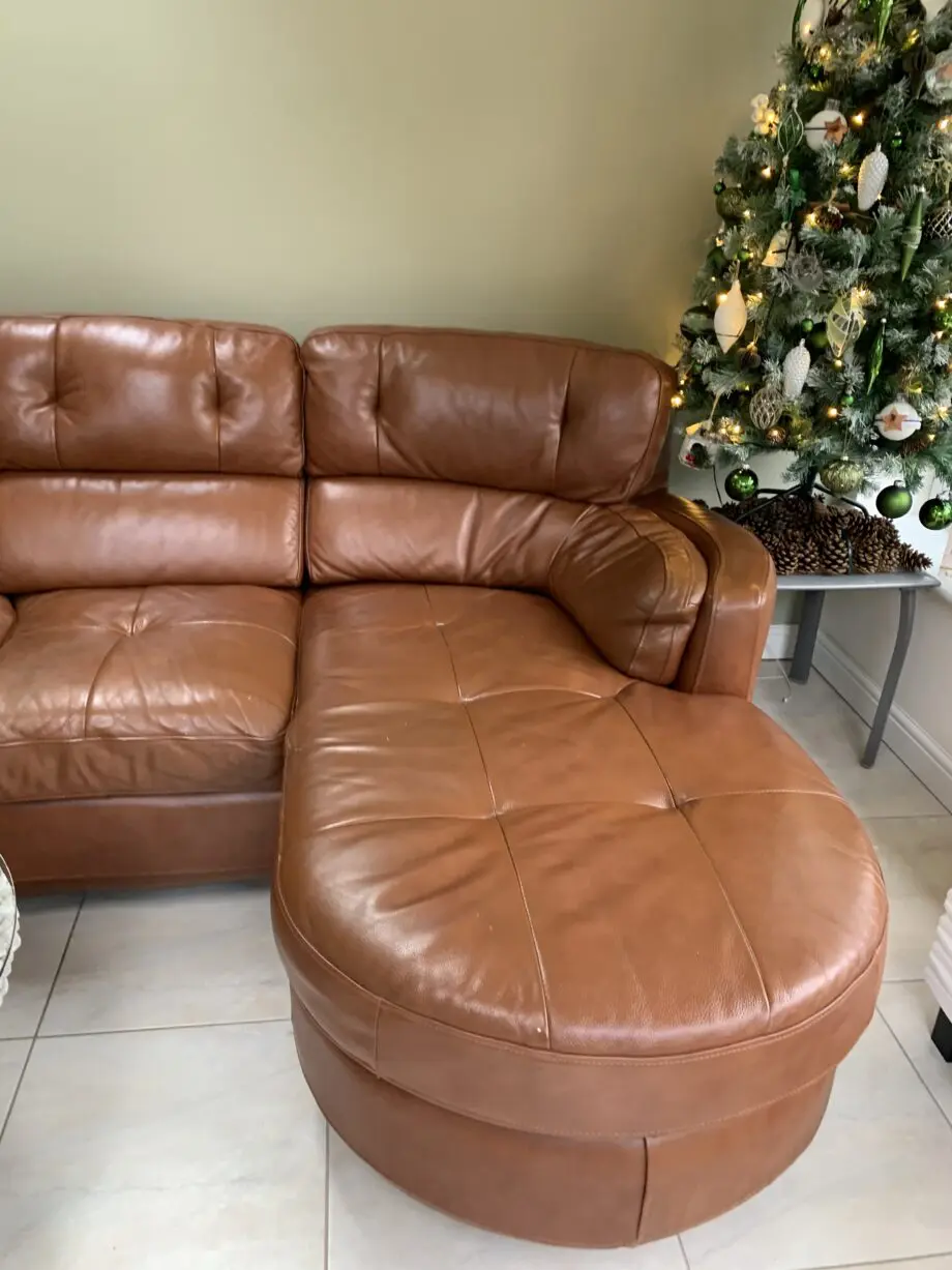 All leather 3seat sofa with chaise and swivel chair + footstool/ storage