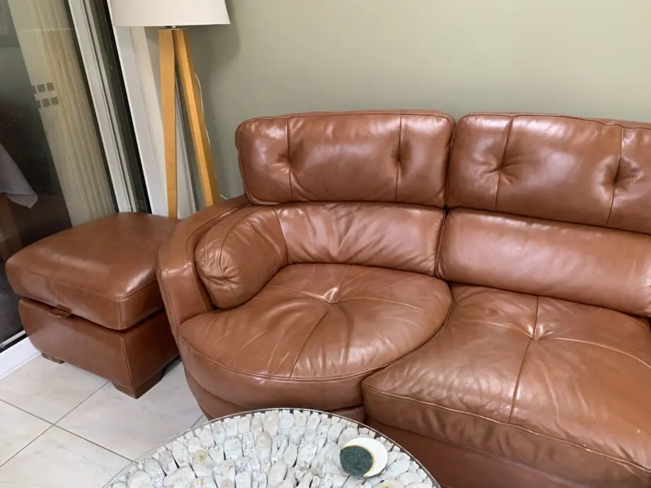 All leather 3seat sofa with chaise and swivel chair + footstool/ storage