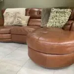 All leather 3seat sofa with chaise and swivel chair + footstool/ storage