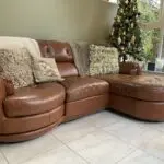All leather 3seat sofa with chaise and swivel chair + footstool/ storage