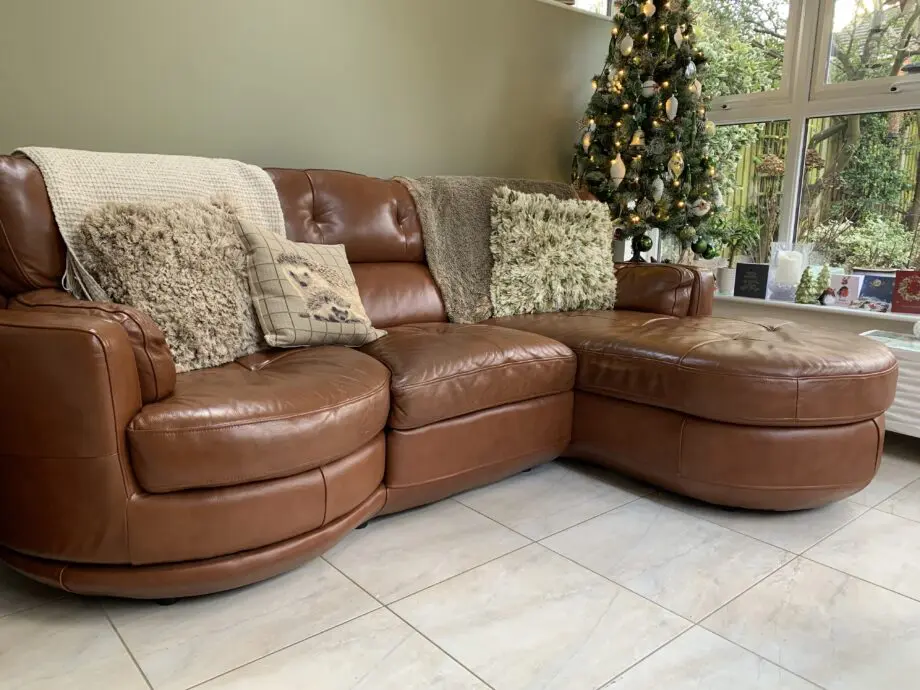 All leather 3seat sofa with chaise and swivel chair + footstool/ storage