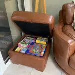 All leather 3seat sofa with chaise and swivel chair + footstool/ storage