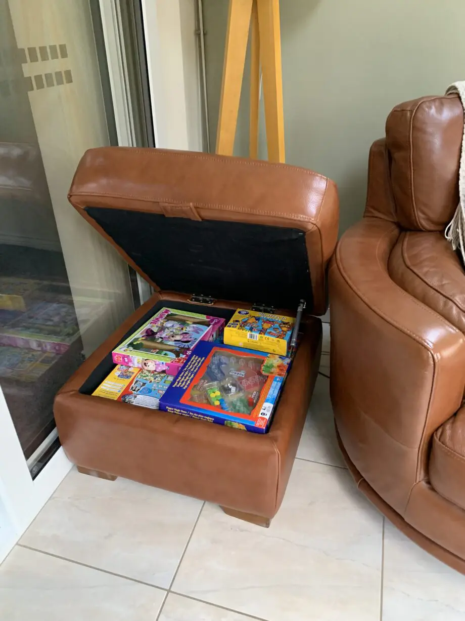 All leather 3seat sofa with chaise and swivel chair + footstool/ storage