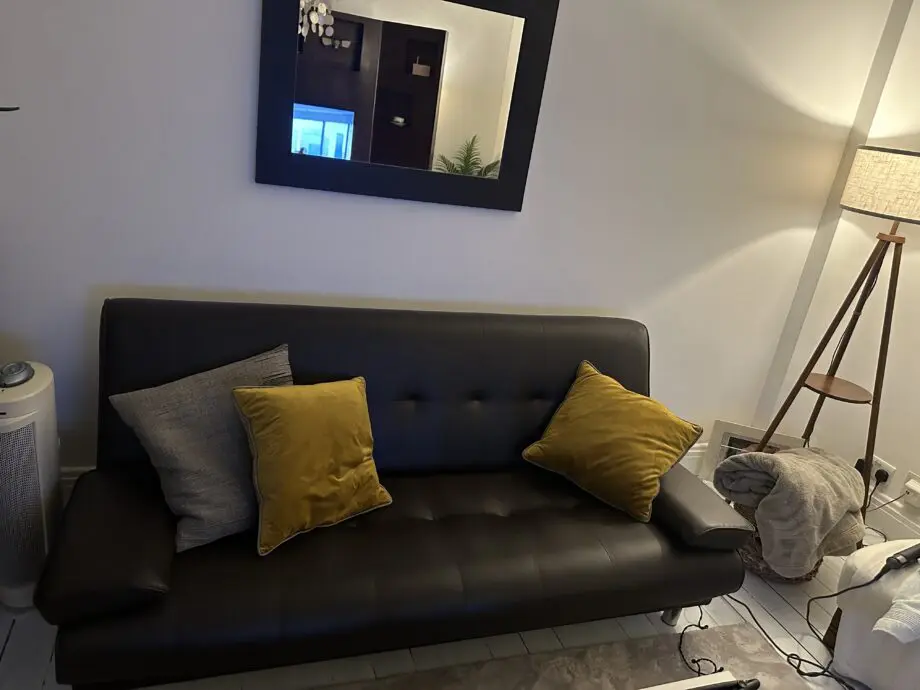 Brown leather sofa bed
