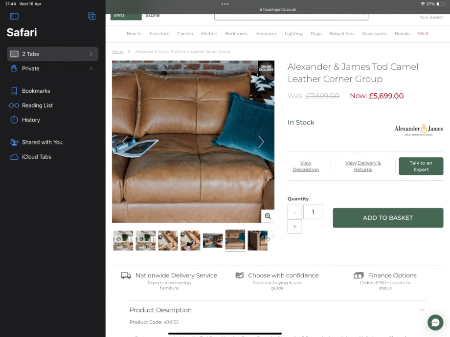 Alexander and James Tod corner sofa