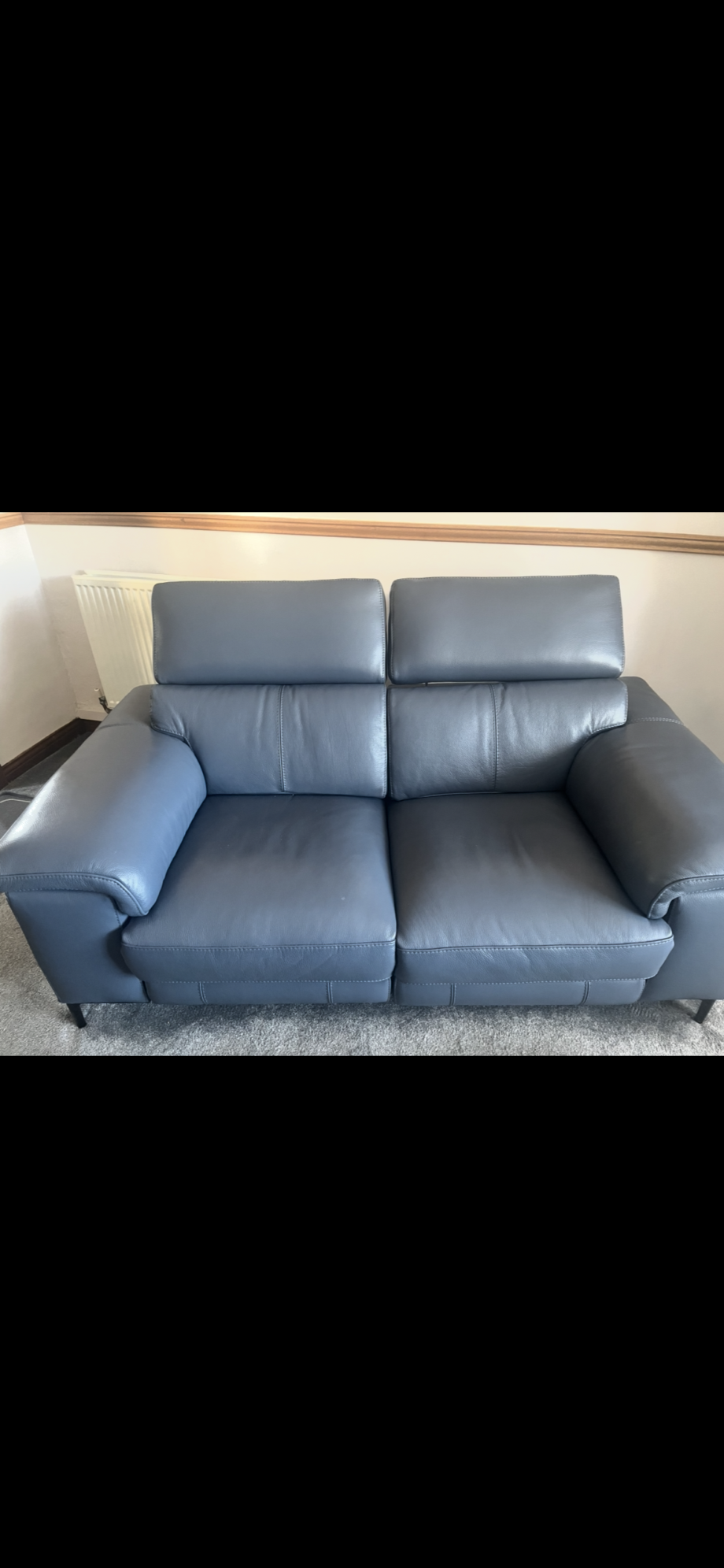 DFS Milano luxury denim blue leather 3 &2 seater reclining usb port sofas