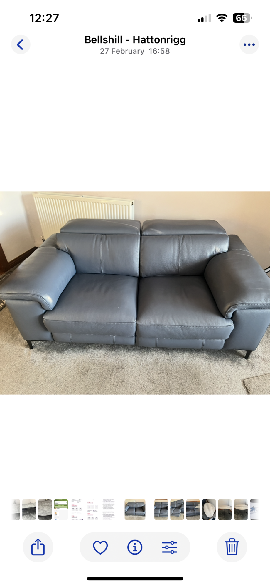 DFS Milano luxury denim blue leather 3 &2 seater reclining usb port sofas