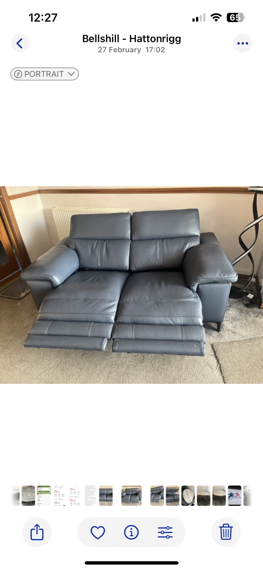 DFS Milano luxury denim blue leather 3 &2 seater reclining usb port sofas