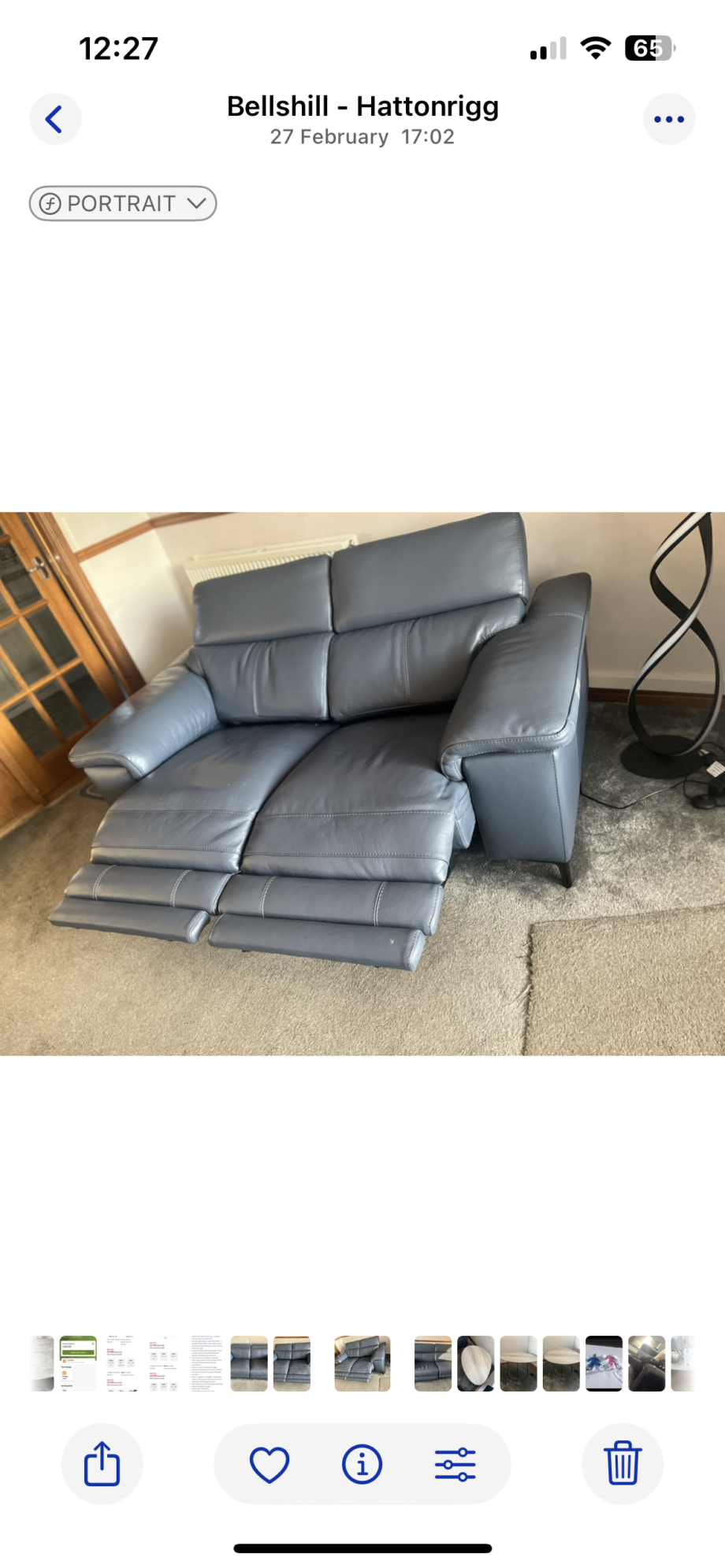 DFS Milano luxury denim blue leather 3 &2 seater reclining usb port sofas