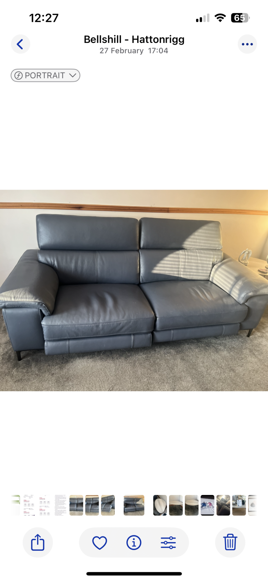 DFS Milano luxury denim blue leather 3 &2 seater reclining usb port sofas