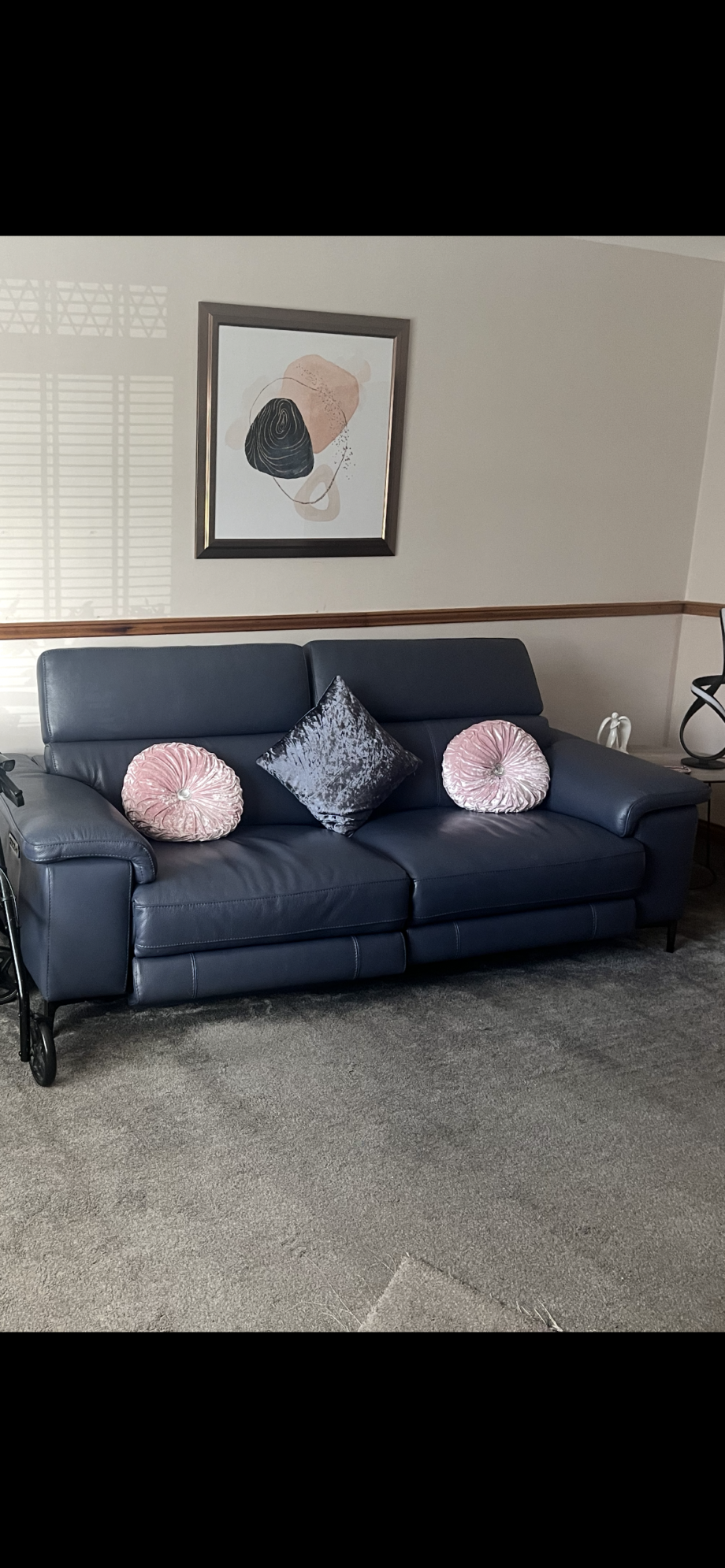 DFS Milano luxury denim blue leather 3 &2 seater reclining usb port sofas