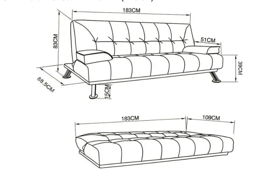 3 seater black faux leather click clack sofa bed