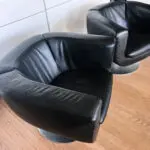 2 X B&B ITALIA BLACK 100% LEATHER TULIP SWIVEL ARMCHAIRS BY JEFFREY BERNETT