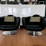 2 X B&B ITALIA BLACK 100% LEATHER TULIP SWIVEL ARMCHAIRS BY JEFFREY BERNETT