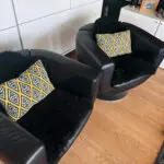 2 X B&B ITALIA BLACK 100% LEATHER TULIP SWIVEL ARMCHAIRS BY JEFFREY BERNETT