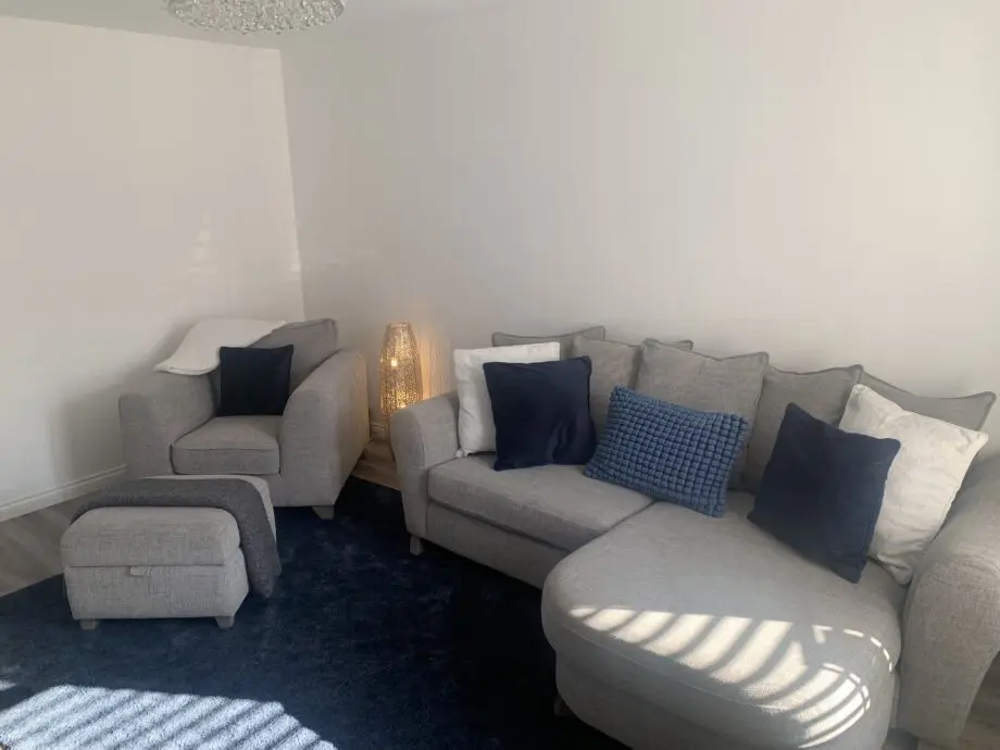 DFS, grey, Lorella, pillow back 4 seat sofa, arm chair & storage footstool.