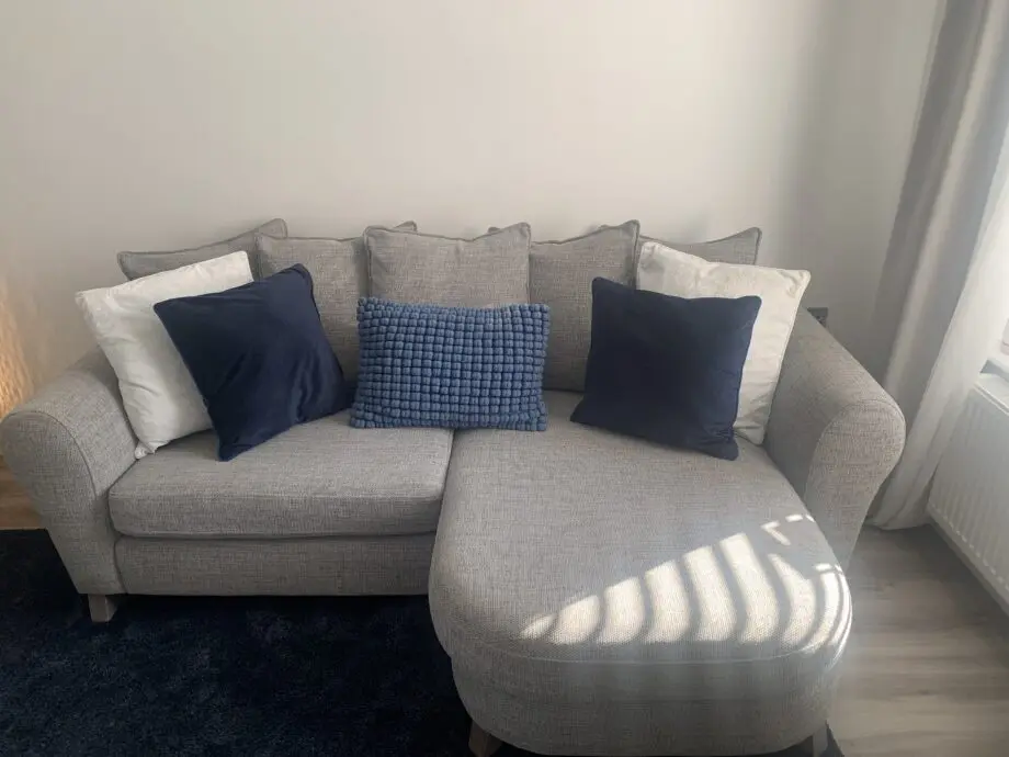 DFS, grey, Lorella, pillow back 4 seat sofa, arm chair & storage footstool.