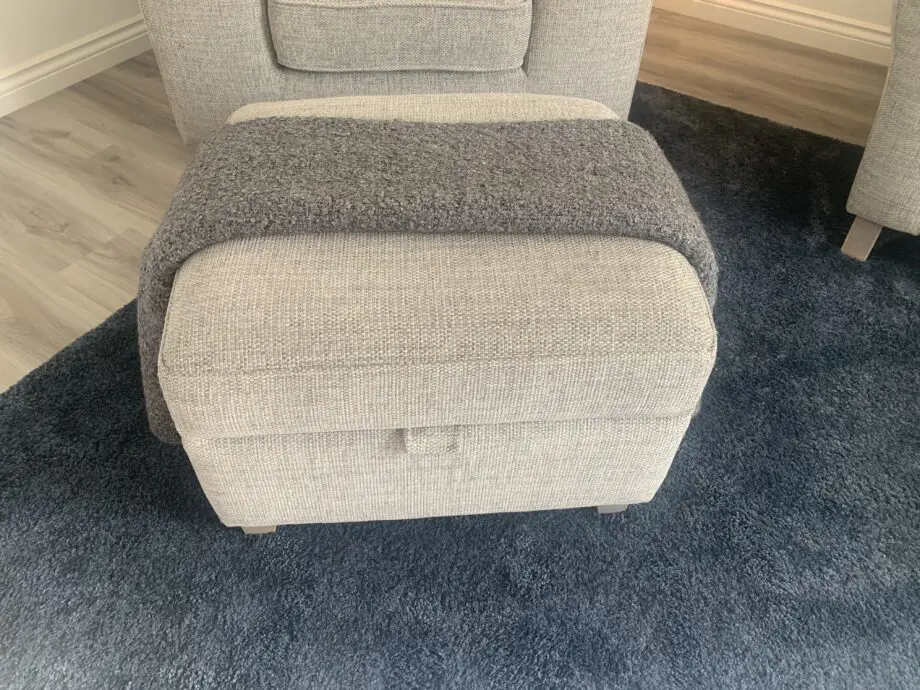 DFS, grey, Lorella, pillow back 4 seat sofa, arm chair & storage footstool.