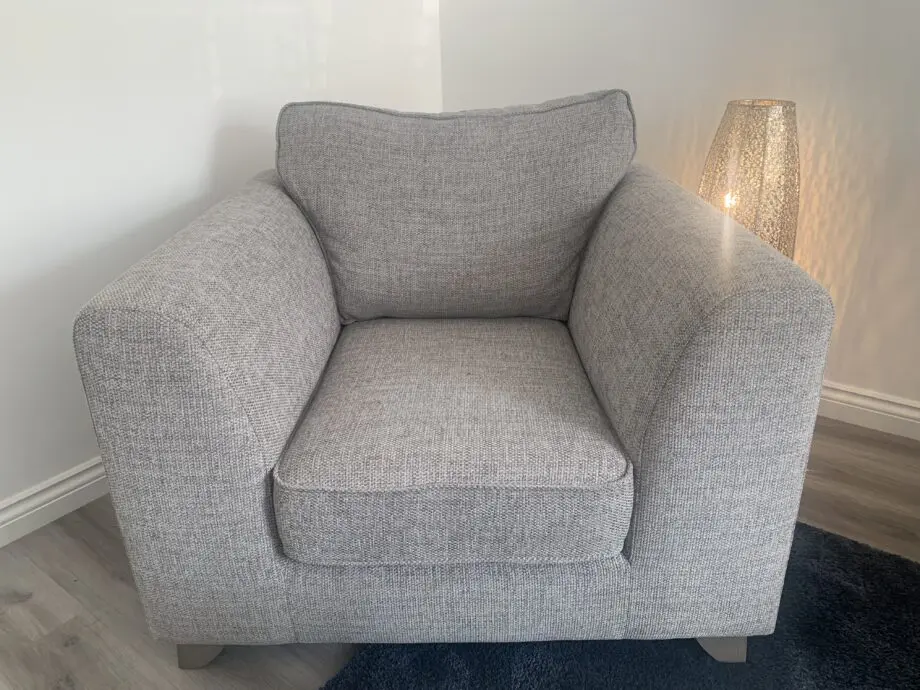 DFS, grey, Lorella, pillow back 4 seat sofa, arm chair & storage footstool.