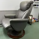 Lazboy Grey leather swivel recliner chairs and foot stools