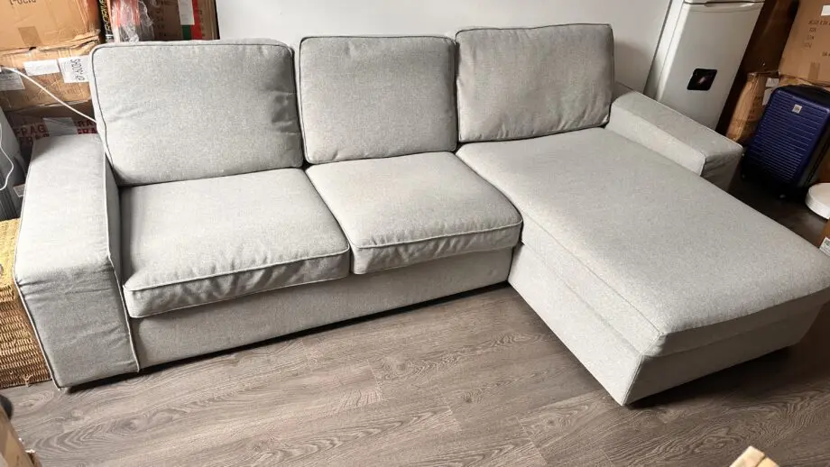 KIVIK 4-seat sofa with chaise longue, Tibbleby beige/grey
