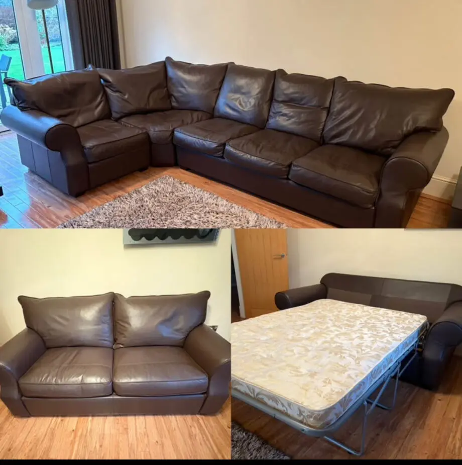 Collins & Hayes Brown Leather Corner Suite + Sofa