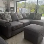 Fabb Furniture Charcoal Grey Sofa Set (Chaise + Storage Footstool + Cuddle Chair)